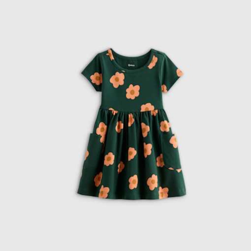 Quince Green and Orange Floral Kids Dress